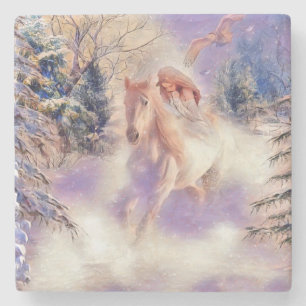 Dessous-de-verre En Pierre Aquarelle vintage de Femme à cheval