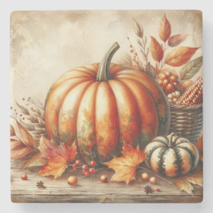 Dessous-de-verre En Pierre Aquarelle vintage des citrouilles et des feuilles 