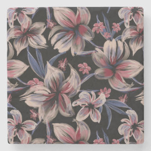 Dessous-de-verre En Pierre Aquarelles Crimson Floral sur noir
