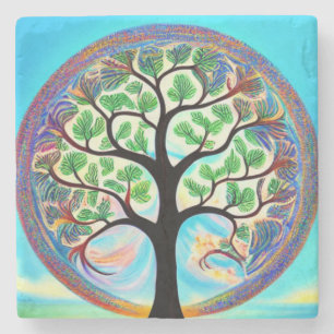 Dessous-de-verre En Pierre Arbre coloré de la vie Dessous de verre de marbre