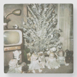 Dessous-de-verre En Pierre Arbre de Noël en aluminium vintage avec de vieux