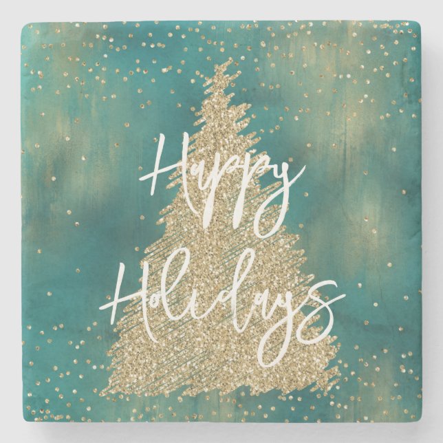 Dessous-de-verre En Pierre Arbre de Noël turquoise Parties scintillant verte  (Devant)