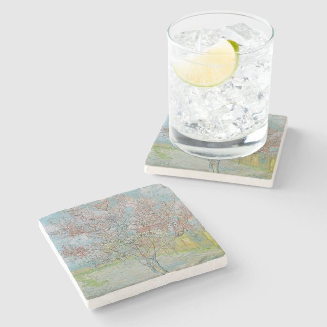 Dessous-de-verre En Pierre Arbre de pêche à fleurs (Côté)