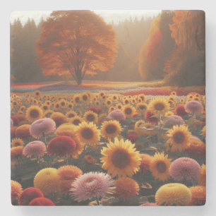 Dessous-de-verre En Pierre Arbres d'automne/terrain avec maman