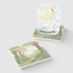Dessous-de-verre En Pierre Arbres de la forêt verte   Aquarelle Naturelle Bel