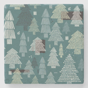 Dessous-de-verre En Pierre Arbres d'hiver, motif vintage de Noël.