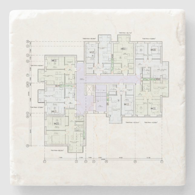 Dessous-de-verre En Pierre Architectural Blueprint Stone Coaster (Devant)