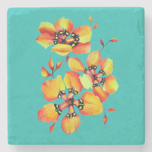 Dessous-de-verre En Pierre Arlequin Sparaxis Tricolor Aquarelle Fleurs