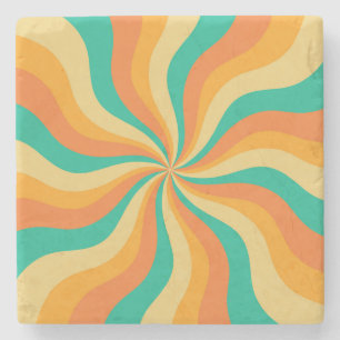 Dessous-de-verre En Pierre Arrière - plan coloré Retro les années 70 Sunburst