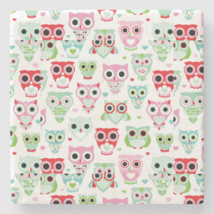 Dessous-de-verre En Pierre arrière - plan en pastel de hibou de couleur de