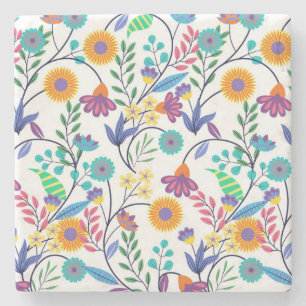 Dessous-de-verre En Pierre Arrière - plan floral exotique coloré Motif-23145