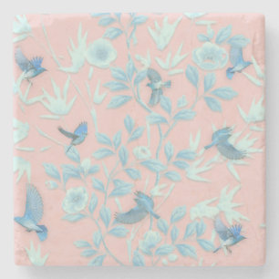 Dessous-de-verre En Pierre Arrière - plan rose avec oiseaux et fleurs
