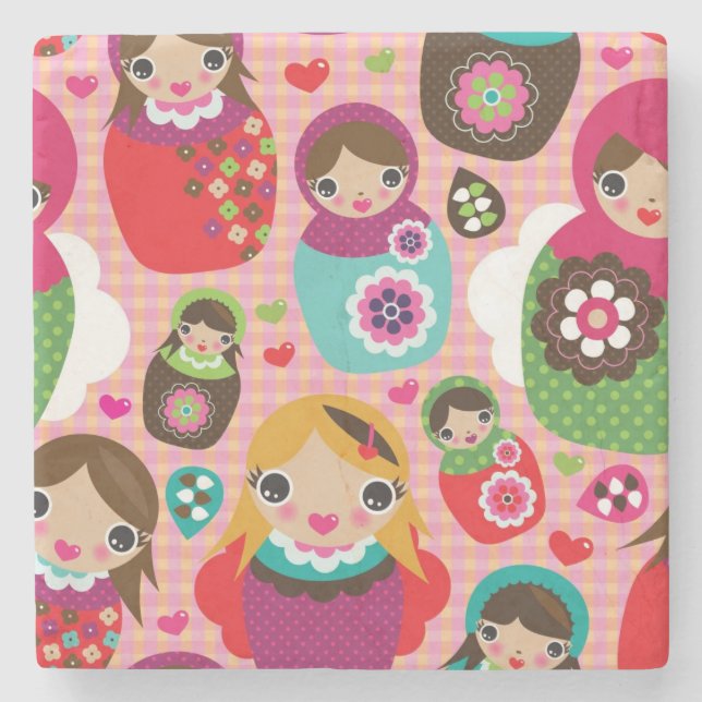 Dessous-de-verre En Pierre Arrière - plan russe d'illustration de poupée (Devant)