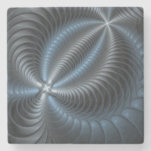 Dessous-de-verre En Pierre Art abstrait moderne fractal bleu gris plastique 3