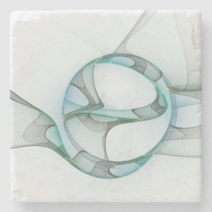 Dessous-de-verre En Pierre Art Abstrait moderne Fractal Bleu Turquoise Gris