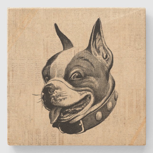 Dessous-de-verre En Pierre Art antique de Boston Terrier Dog Cute Pet Dog (Devant)