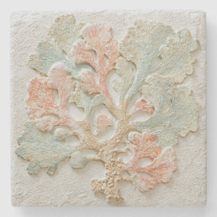 Dessous-de-verre En Pierre Art de branche côtière Aqua Coral