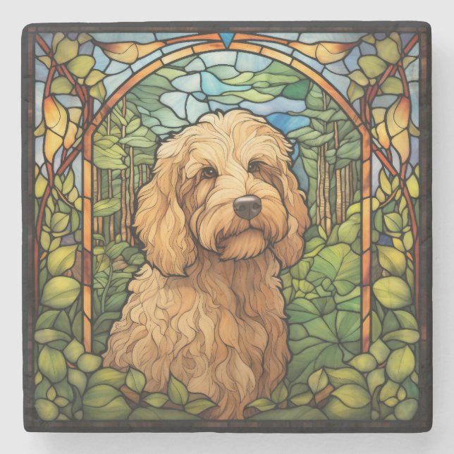 Dessous-de-verre En Pierre Art de chien Goldendoodle (Devant)