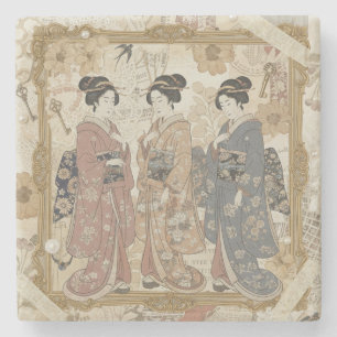 Dessous-de-verre En Pierre Art de collage Ukiyoe élégant – Beauté vintage JP
