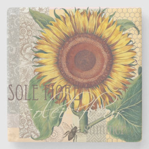 Dessous-de-verre En Pierre Art de fleur de damas vintage tournesol