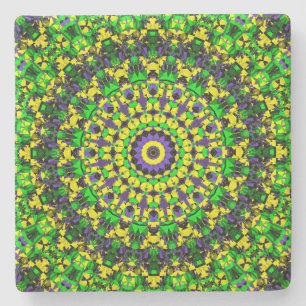 Dessous-de-verre En Pierre Art de mandala coloré groovy rétro hippie tripant