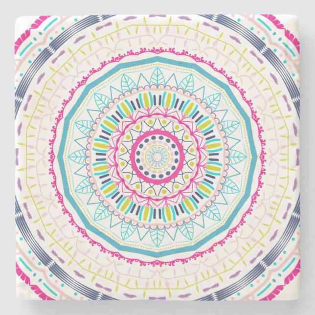 Dessous-de-verre En Pierre Art de mandala coloré vibrant (Devant)