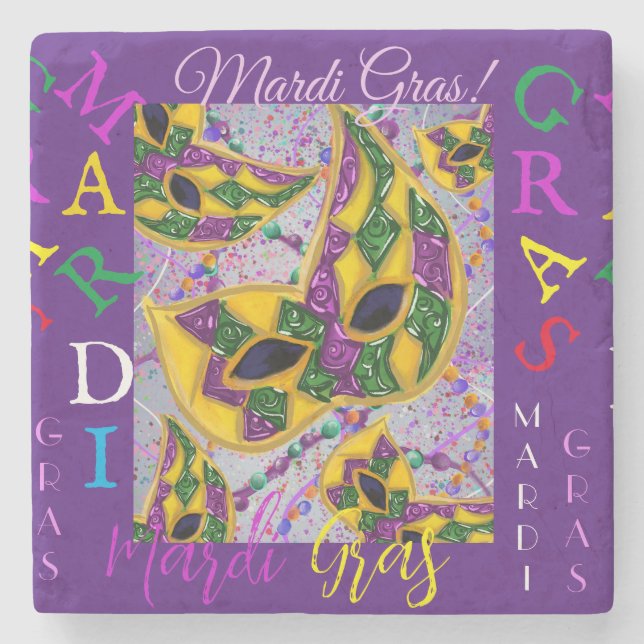 DESSOUS-DE-VERRE EN PIERRE ART DE MARDI GRAS        (Devant)