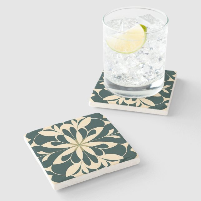 Dessous-de-verre En Pierre Art Déco Fleur Noir (Côté)