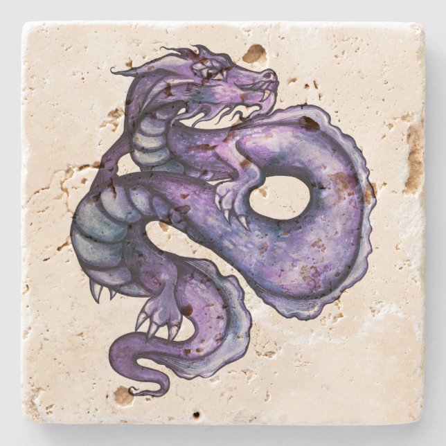 Dessous-de-verre En Pierre Art Dragon Chinois Violet (Devant)