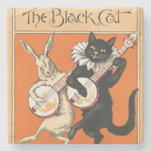 Dessous-de-verre En Pierre Art du banjo du chat orange rétro et du lapin blan