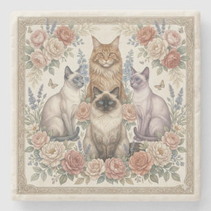 Dessous-de-verre En Pierre Art félin floral ornemental victorien vintage