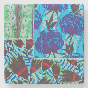 Dessous-de-verre En Pierre Art floral bleu et vert maximaliste vibrant