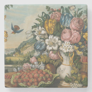 Dessous-de-verre En Pierre Art floral et fruitier de style victorien vintage