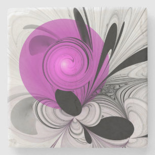 Dessous-de-verre En Pierre Art fractal abstrait gris magenta