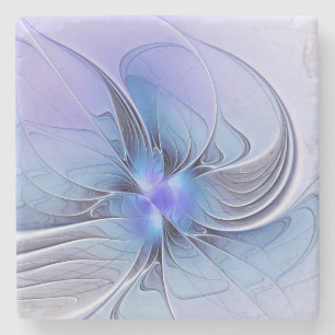 Dessous-de-verre En Pierre Art fractal moderne abstrait bleu lavande