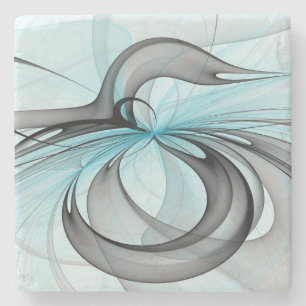 Dessous-de-verre En Pierre Art fractal moderne gris anthracite abstrait bleu