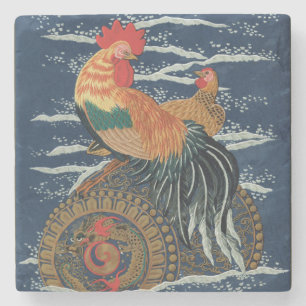 Dessous-de-verre En Pierre Art japonais vintage représentant un coq dragon