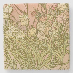 Dessous-de-verre En Pierre Art Nouveau Alphonse Mucha Fleurs de carnation flo