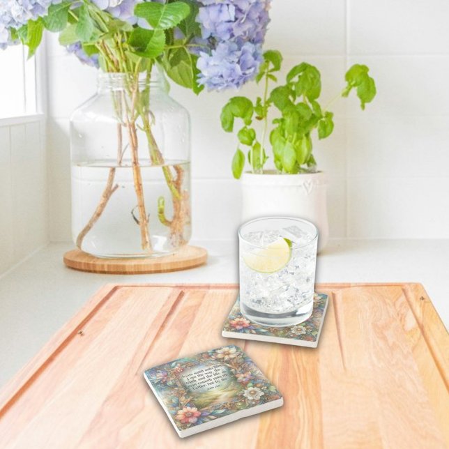 Dessous-de-verre En Pierre Art Nouveau Bois Floral John 14:6 Écriture (Créateur téléchargé)