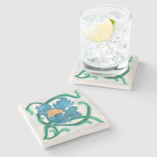 Dessous-de-verre En Pierre Art Nouveau Floral Majolica Faux Relief