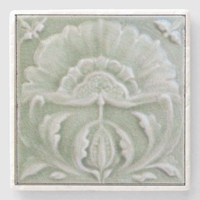 Dessous-de-verre En Pierre Art nouveau jugendstil tuile de fleurs gris vert (Devant)