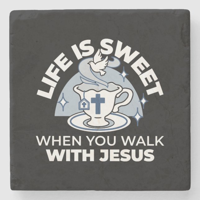 Dessous-de-verre En Pierre Art Vivant Fidèle - Teacup avec Croix et Dove (Devant)