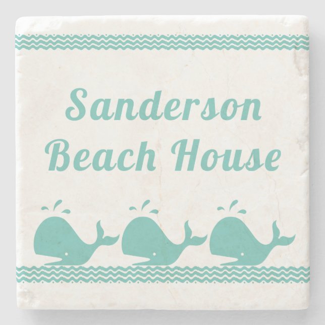 Dessous-de-verre En Pierre Artic Teal Blue Whale & waves Blue & White coastal (Devant)