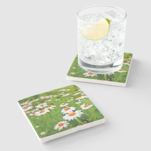 Dessous-de-verre En Pierre Artistic Bright and Colorful White Garden Daisies