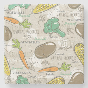 Dessous-de-verre En Pierre Assortiment de légumes mignon dessiné à la main