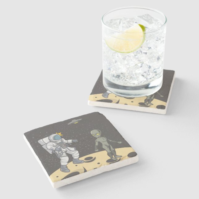 Dessous-de-verre En Pierre Astronaute et extraterrestre (Côté)