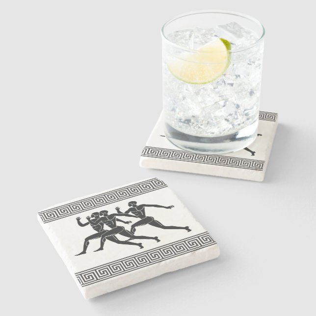 Dessous-de-verre En Pierre Athlètes grecs en blanc (Côté)