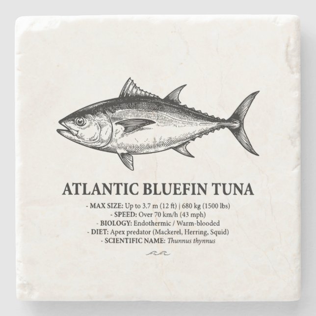 Dessous-de-verre En Pierre Atlantic Bluefin Tuna Scientific Illustration  (Devant)