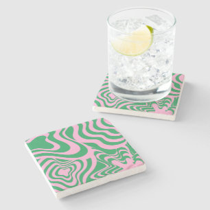 Dessous-de-verre En Pierre Audacieux Abstrait Rose Vert Marbre Vague Rayure R