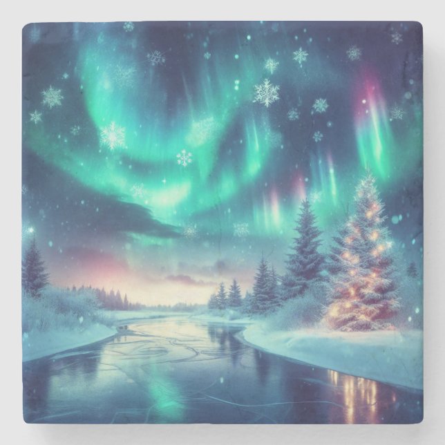 Dessous-de-verre En Pierre aurora borealis/Noël/hiver (Devant)